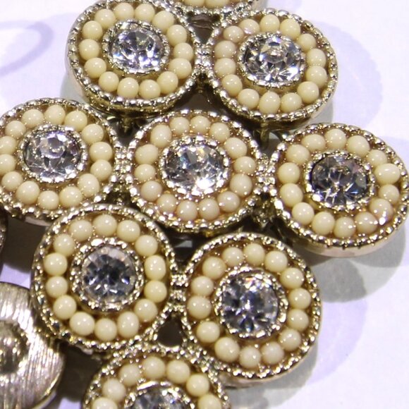 Vintage Gold Tone Chandelier Earrings with Yellow Beads and Clear Rhinestones - Picture 7 of 8